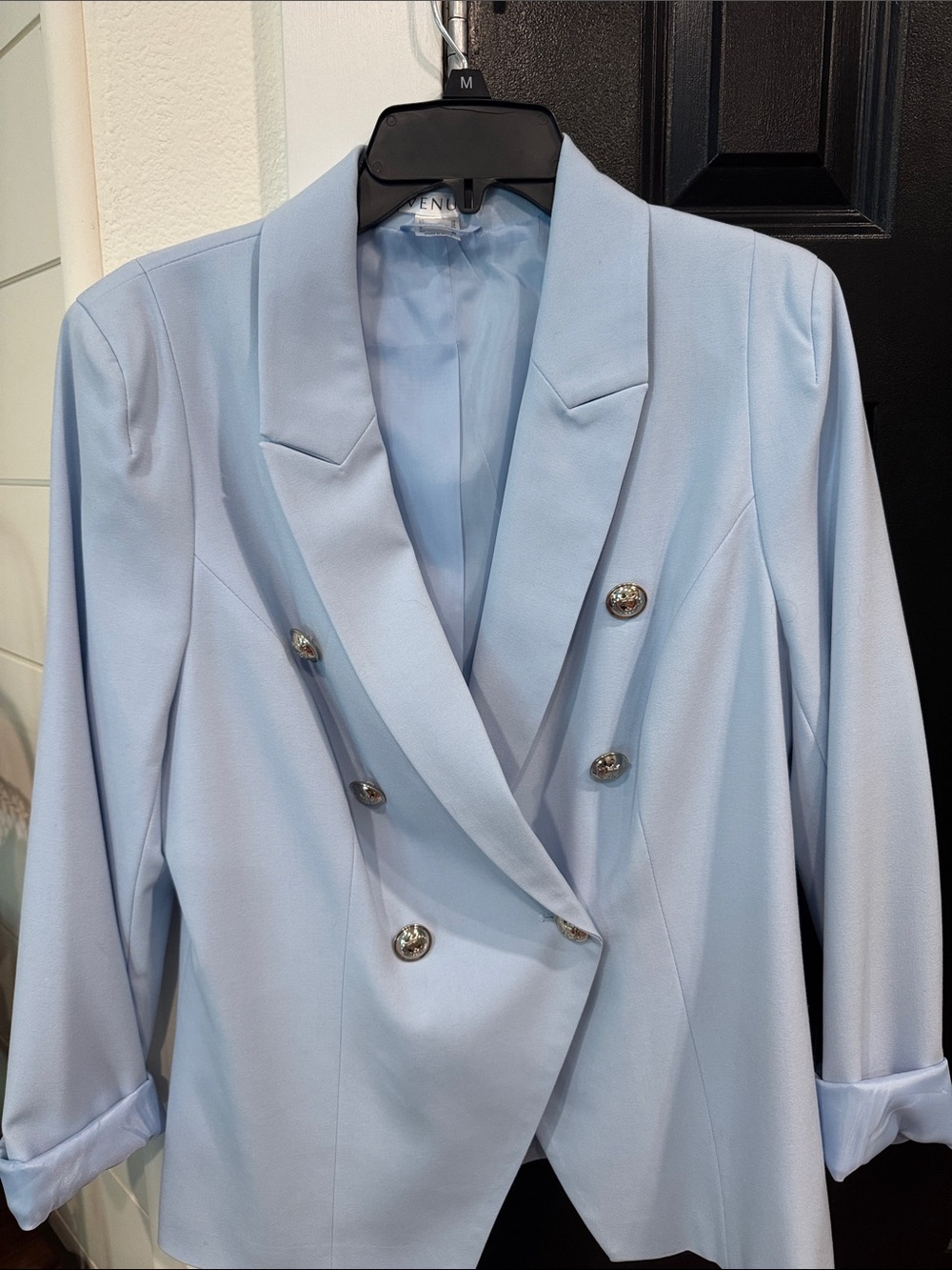 VENUS Light Blue Double-Breasted Blazer with Silver Buttons